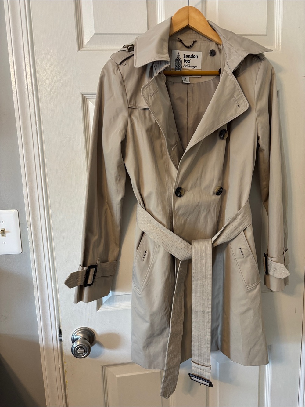 London Fog Light Beige Double-Breasted Trench Coat